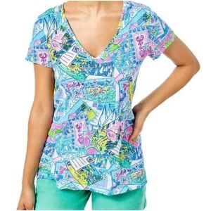 Lilly Pulitzer Etta Vneck Tee - Pop Up Wish You Were Here Size Medium NWT